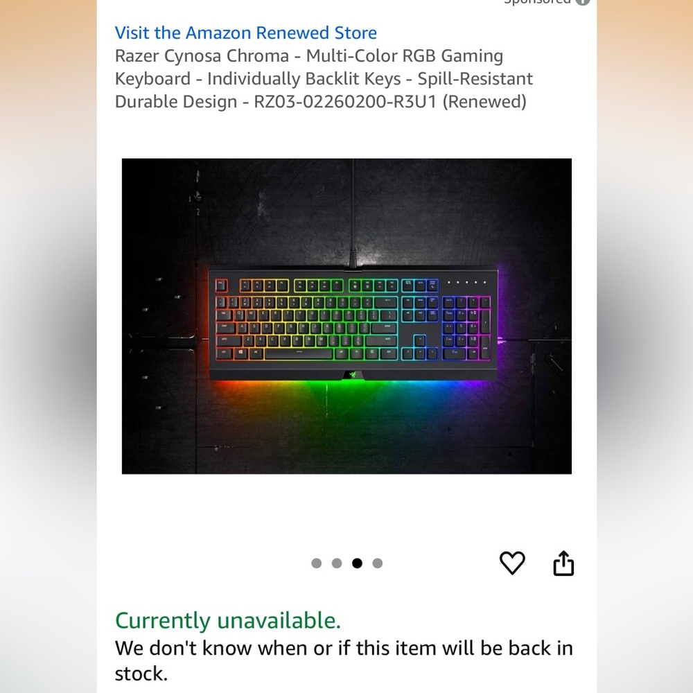Razer RGB Backlit Gaming Keyboard